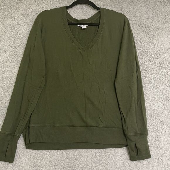 Athleta Tops - Athleta Sunrise V-Neck Sweatshirt Womens Small Green Pullover Thumbholes Soft